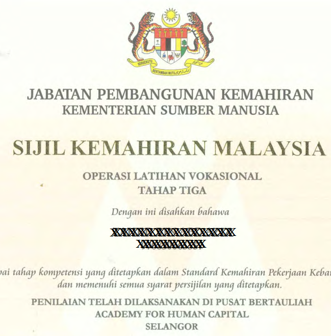 Program SKM3 Operasi Latihan Vokasional (Vocational Training Operation - VTO) Secara Kerja Kursus